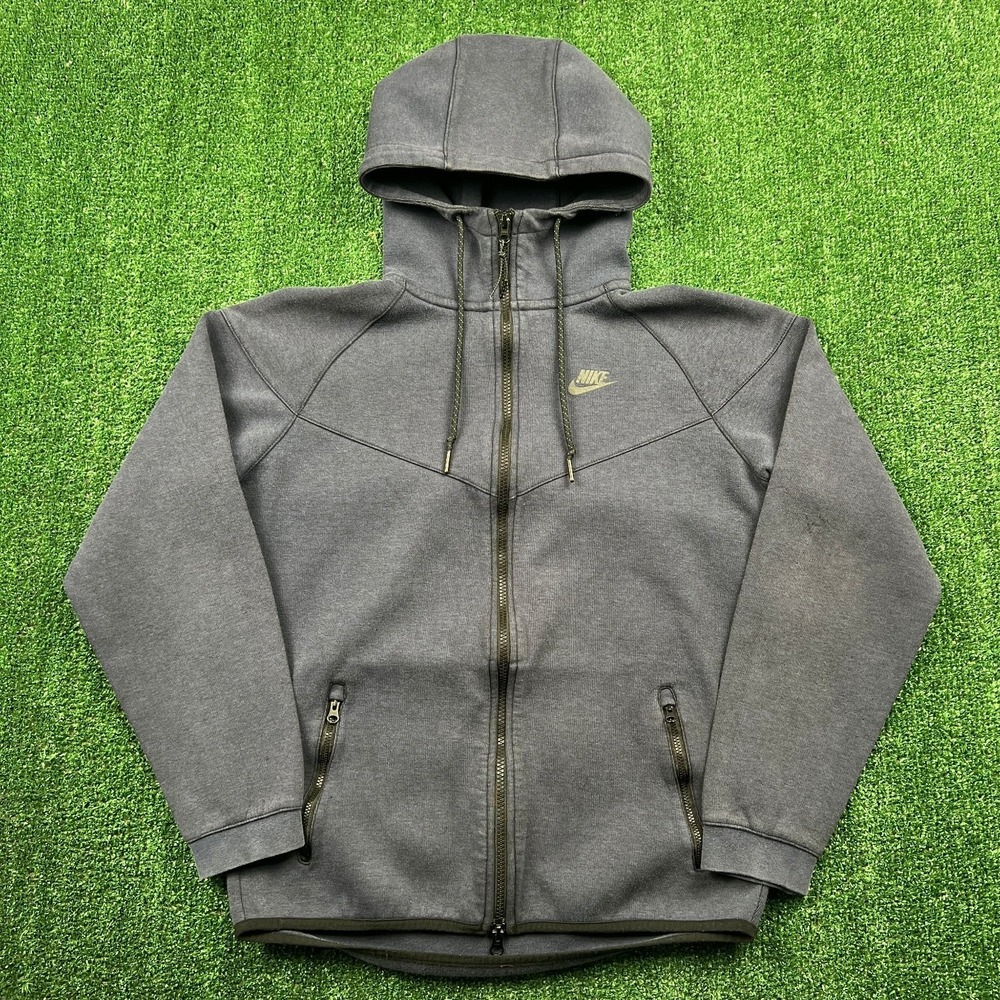 Nike Tech Fleece Hoodie Mens Navy Blue M Full Zip Raglan Cotton Blend Sportswear